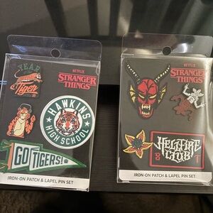 Netflix Stranger Things Hawkins HellFire  Club  Iron-On Patch & Lapel Pin Set